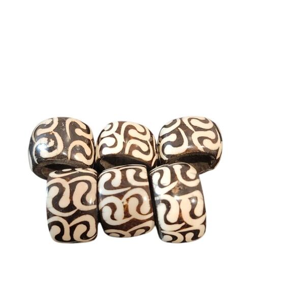 African Bone Napkin Ring Tribal Design Boho Brown Cream Heavy Set of 60 - Picture 3 of 7